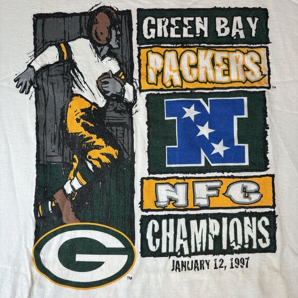 Vintage 1997 Starter Green Bay Packers NFC Champions T-Shirt Sz L Brett Favre - Picture 3 of 10